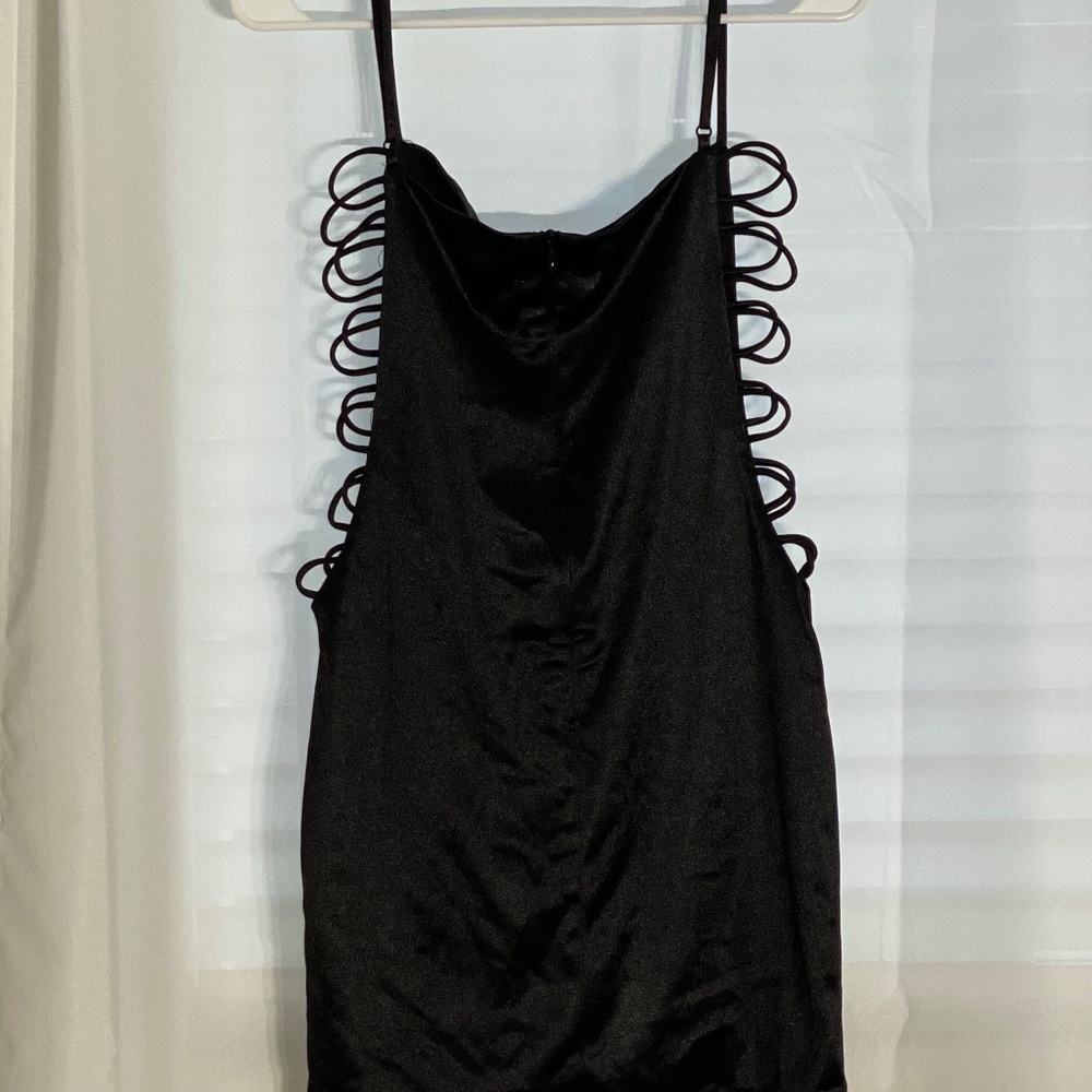 Black laced up side detail mini dress size M